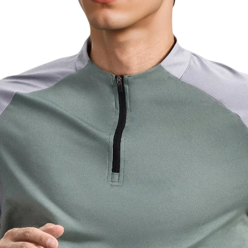 Sports T-shirt, men's half-zipper stand-up collar short-sleeved running top, summer sports training tennis clothes
