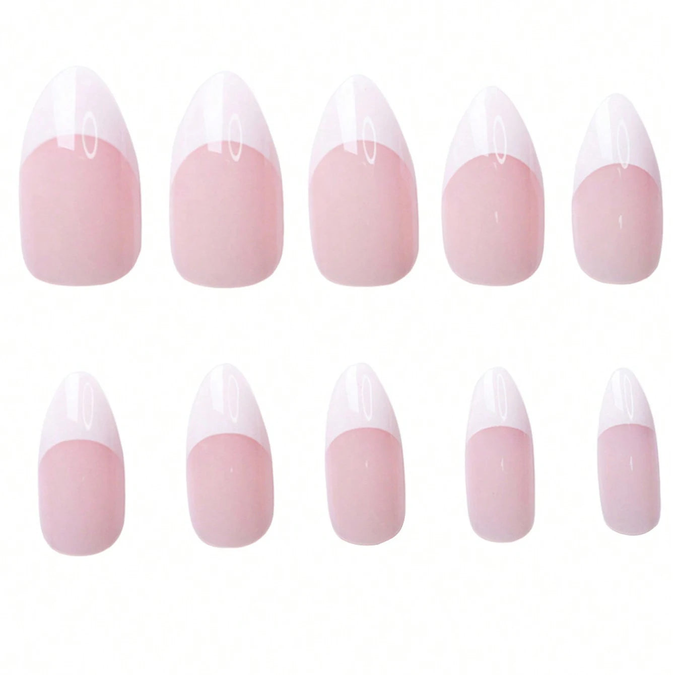 360Pcs/box Glossy Soft Gel Pink French Nail Tips Medium Almond White Simple Press On Nails 10Grids Huge Capacity False Nails*&