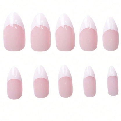 360Pcs/box Glossy Soft Gel Pink French Nail Tips Medium Almond White Simple Press On Nails 10Grids Huge Capacity False Nails*&