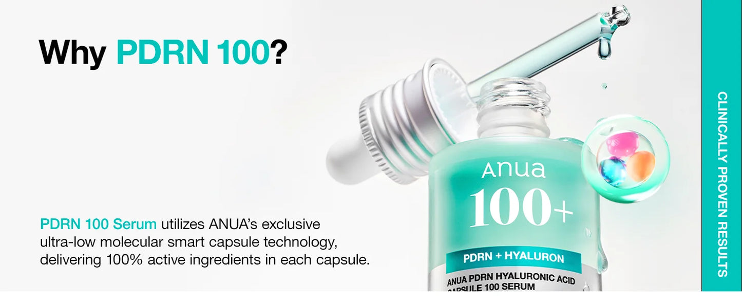 ANUA PDRN Hyaluronic Acid Capsules 100 Serum, Radiation Facial Serum, Hyaluronic Acid, Korean Skin Care Products, 30ml