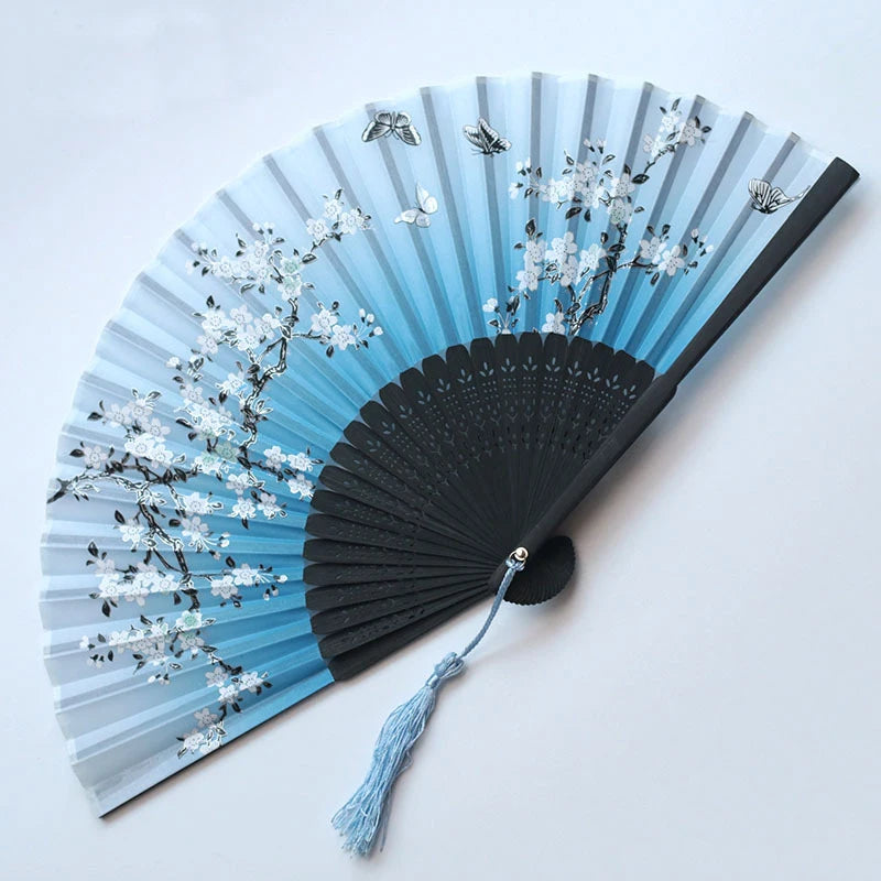 Bamboo Folding Fan Silk Chinese Fan Hand Women Black Fan Summer Female Dance Home Decoration Party Gift Home Ornament Fan Black