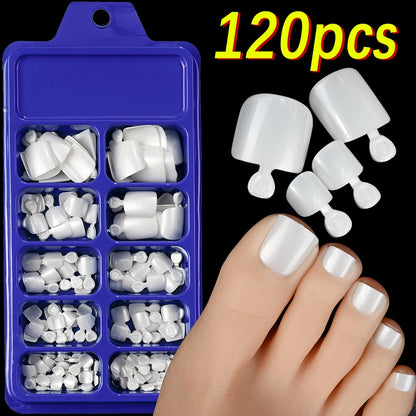 120pcs Square ToeNail Tips - Short French Tip Press On Toenails Pink Soft Gel Toe Nail Tips Full Cover Fake Toe Nail Extensions