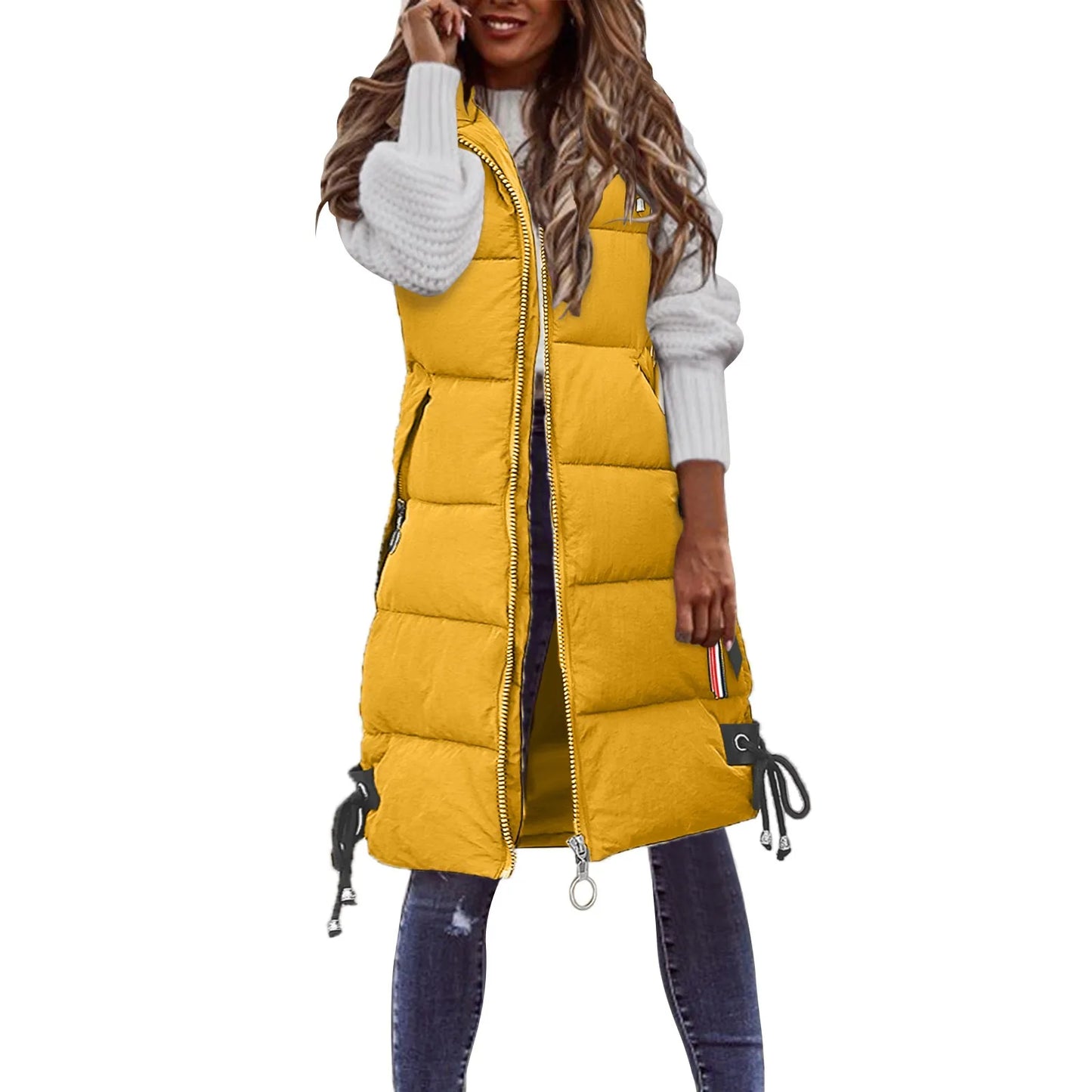 Women's New Green Sleeveless Warm Jacket Vest Fashion Thicken Puffy Hooded Puffer Jacket 2025 Spring Womens Coat Streetwear