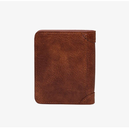 Men's Wallets RFID Blocking Genuine Leather Trifold Business Short Purse Wallet for Men with ID Window and Credit Card Holder