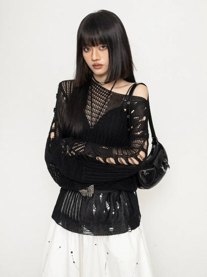 Oversized Sweater for Women Long Sleeve Harajuku Jumper Sueter Mujer Hollow Out Knitted Pullovers Y2k Tops Fashion Pull Femme