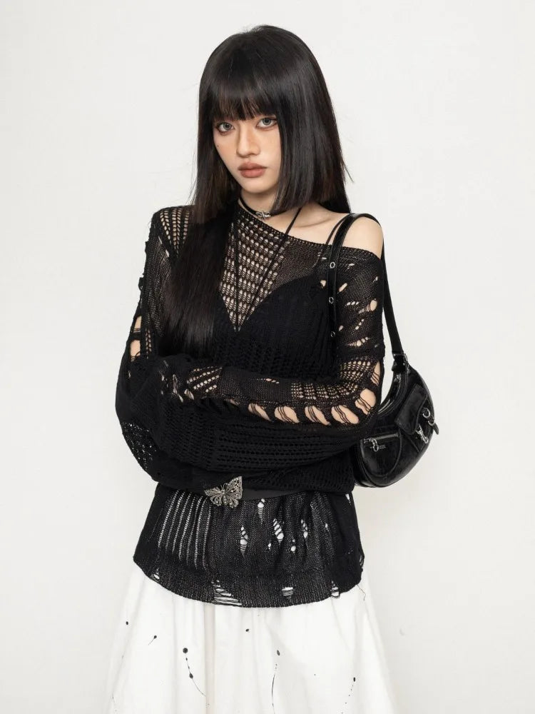 Oversized Sweater for Women Long Sleeve Harajuku Jumper Sueter Mujer Hollow Out Knitted Pullovers Y2k Tops Fashion Pull Femme