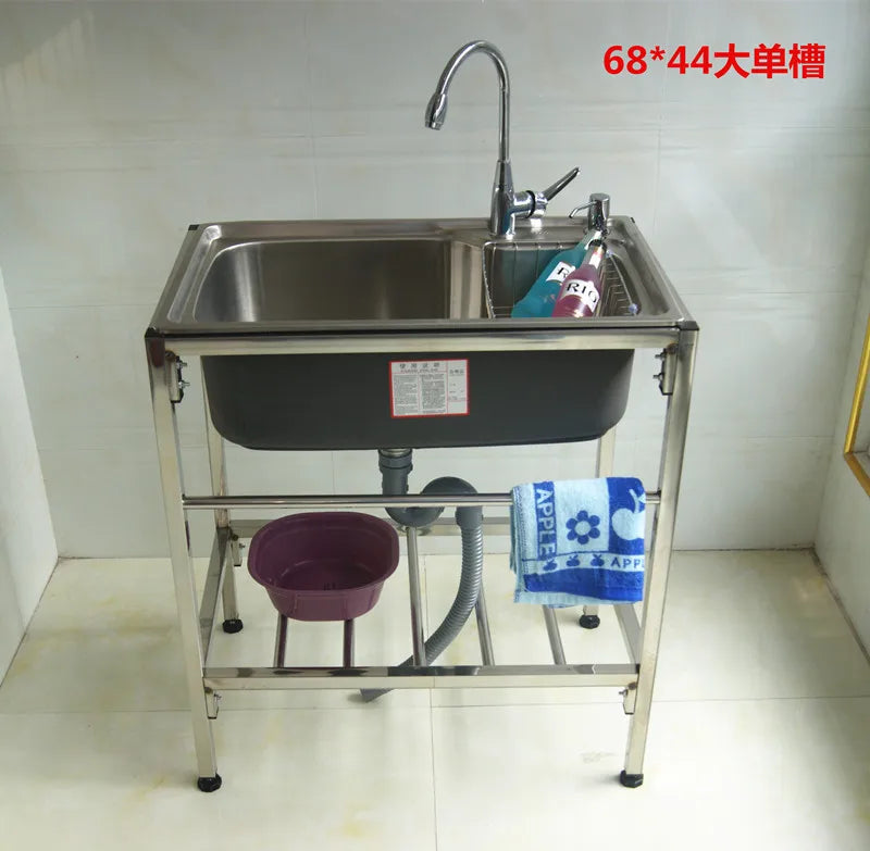 The kitchen is thick and simple, stainless steel sink, single sink, double sink, large single sink with bracket, water basin, ve