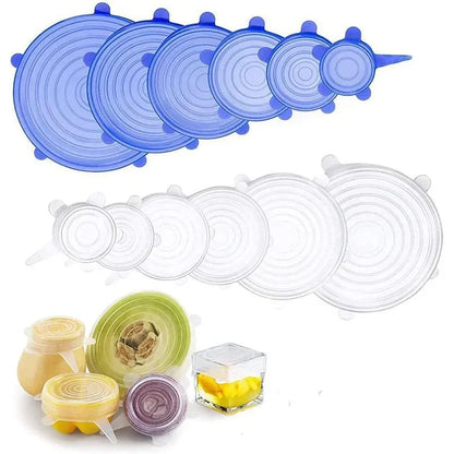 Silicone Stretch Lids Reusable Airtight Fruit Food Wrap Covers 6 Pcs Keeping Fresh Seal Bowl Stretchy Wrap Preservation Cover