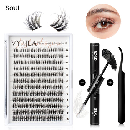 VYRILA Lash Extension Kit Wispy C Curl Lash Clusters Kit Hush 8-16mix Individual Lashes with Lash Bond and Seal Lash Tweezers