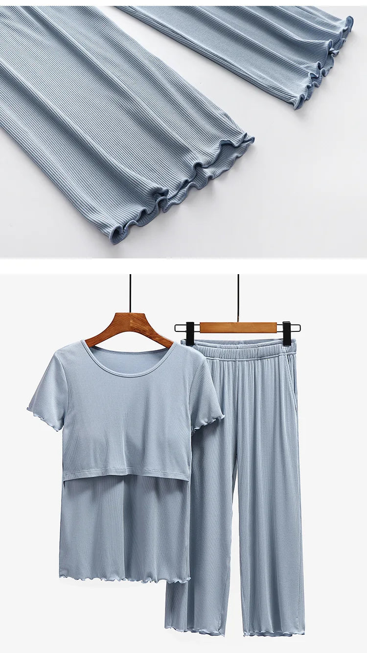 Maternity Nursing Sleepwear Clothes Set Breastfeeding Nightwear for Pregnant Women Pregnancy Breast Feeding Pajamas Suits