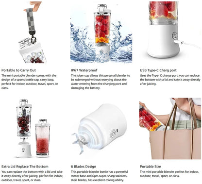 Big Power Portable Blender 600ML Electric Juicer Fruit Mixers 4000mAh USB Rejected Smoothie Mini Blender Personal Juicer colorf