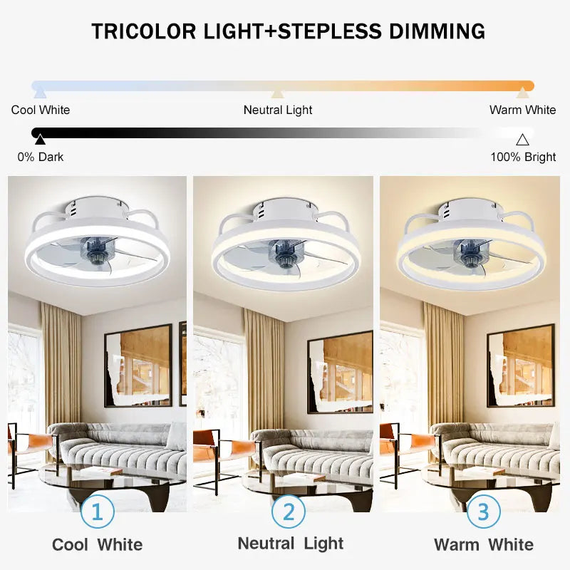 Smart Bedroom Ceiling Fans with Remote Control Low Profile 33CM 55W Dimmable LED Ceiling Fan with Lights  6 Wind Speeds Timing