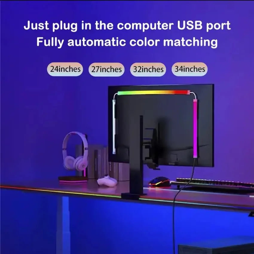Smart LED Gaming Strip Light Computer Monitor Backlight Music Sync Strip Light RGBIC Light Screen USB Gaming Bedroom Decor Lamp