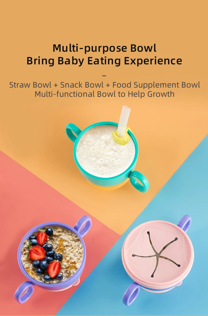 Children Tableware Baby Plastic Snack Bowl High Suction Double Handle Snack Cup Snacks Storage Box Kids Feeding Bowl