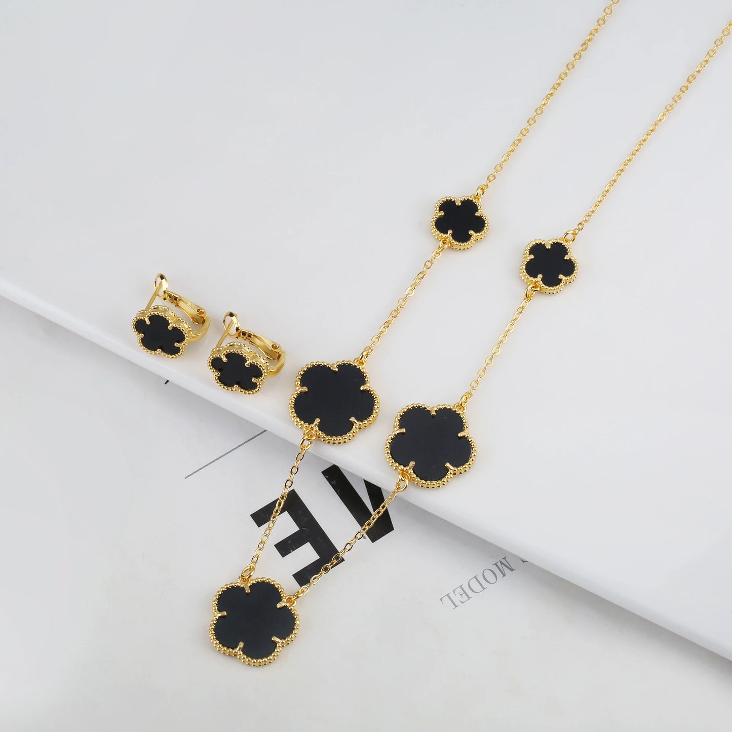 Irregular New Double Sided Natural Stone Shell Plant Five Leaf Flower Jewelry Set Necklace Earrings Women's High Quality Clover