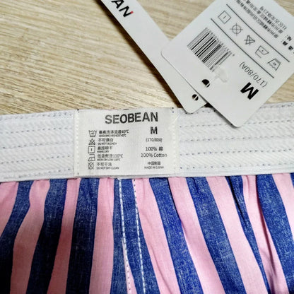 Seobean Men's 100% Cotton Shorts for Home Use Comfortable Breathable Loose Fit Solid Color