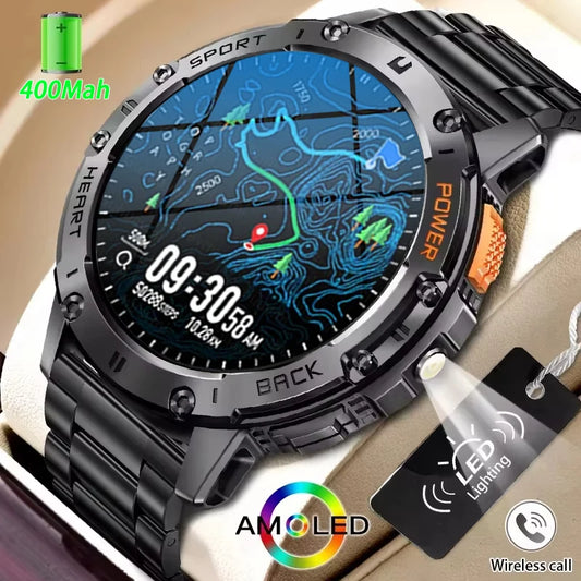 New Military Sports GPS Smart watch AMOLED HD IP68 outdoor NFC Sport Watch Fitness tracker Health monitor BT call LED flashlight