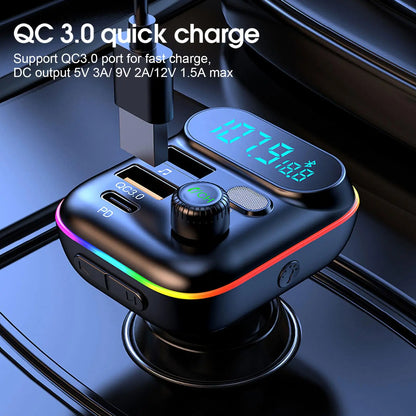 Car Bluetooth FM Transmitter Bluetooth 5.0 FM Transmitter USB PD Car Fast Charger Electronic Accessories