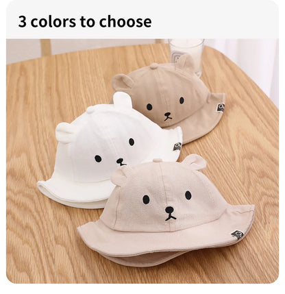 Cute Bear Baby Bucket Hat With Ears Boy Girl Cotton Kids Sun Hat Outdoor Summer Child Panama Cap
