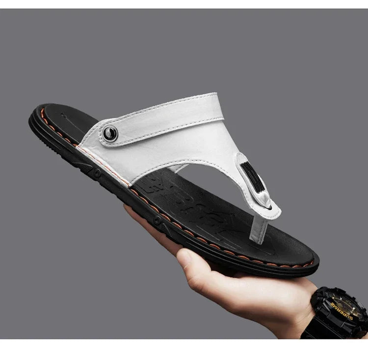 Flip Flops Flat Mens Sandals Summer Shoes Men Slippers Leather Mens Holiday Non-slip Flip Flops Huaraches Para Caballero