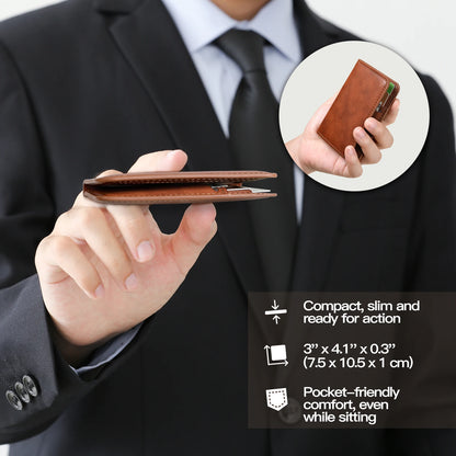 Rfid Blocking Leather Front Pocket Wallet For Men Slim Minimalist Men's Credit Card Holder Ultra Thin Wallet Male With ID Window