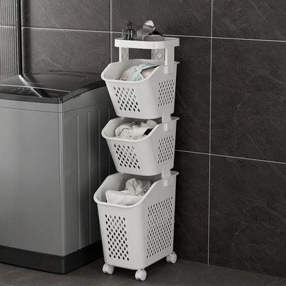 Multilayer Laundry Storage Basket Wheels Pp Plastic Laundry Baskets With Wheel Household Sundries Bathroom Toilet Storage Rack