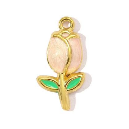 3pcs/Lot Sweet Gradient Enamel Rose Stainless Steel Diy Charm Women Rainbow Flower Waterdrop Necklace Pendant Love Heart Jewelry