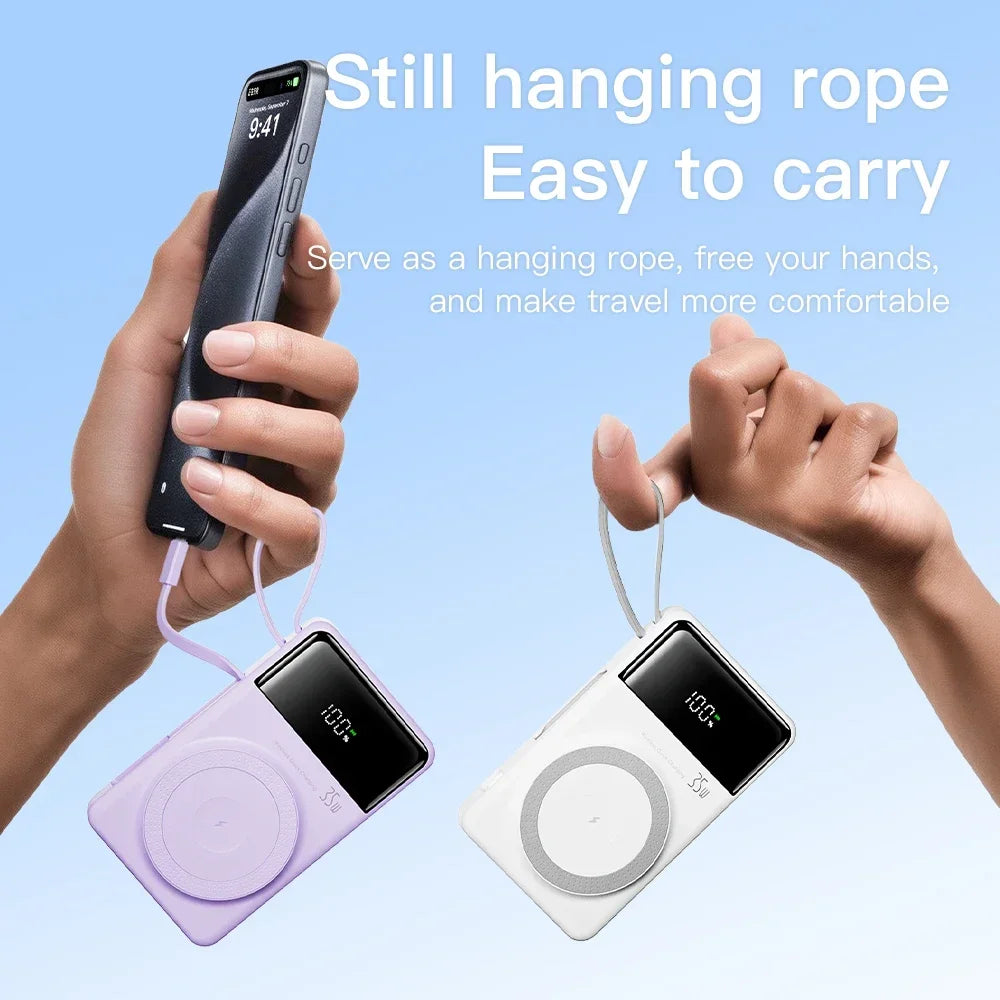 New Portable Built in Cables Magnetic Wireless Power Bank PD35W Fast Charging 20000mAh Large Capacity Powerbank for iPhone 16 15