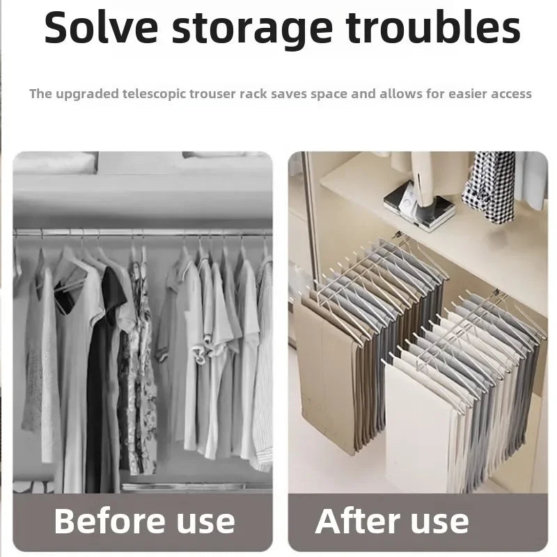 1pc Pull-Out Clothes Storage Rod Adjustable Foldable Metal Hanging Rail for Wardrobes Space-Saving Organizer Drying Racks