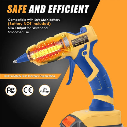 Cordless Hot Glue Gun Compatible with Dewalt 18V 20V Battery for Arts/Crafts/Diy/Repairs(Tool Only)with 30Pcs 7*150mm Glue Stick