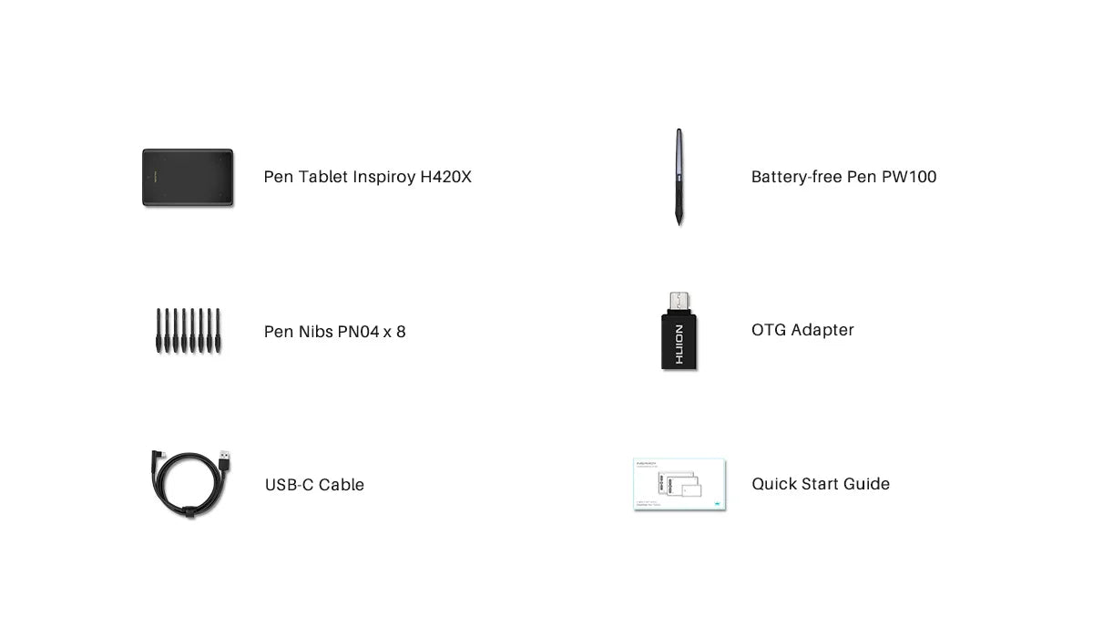 Graphics Tablet HUION H420X Digital Drawing Tablet Graphic Tablet for Painting with Battery-Free Pen PW100 8192 L