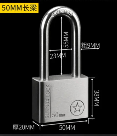 304 Stainless Steel Padlock Cabinet Outdoor Lock Head Furniture Lock Waterproof Rust-Proof Door Lock same key with 4 keys