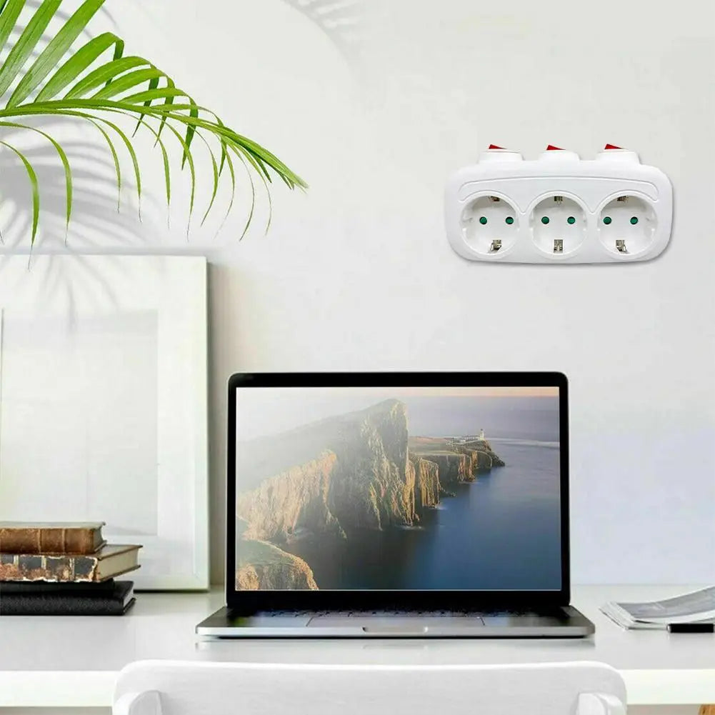 EU Electrical Sockets With ON/OFF Switch Euro Mounted 1 To 3 Way Germany Standard Extensions Adapter Power Plug Socket ﻿