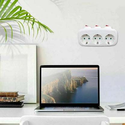 EU Electrical Sockets With ON/OFF Switch Euro Mounted 1 To 3 Way Germany Standard Extensions Adapter Power Plug Socket ﻿