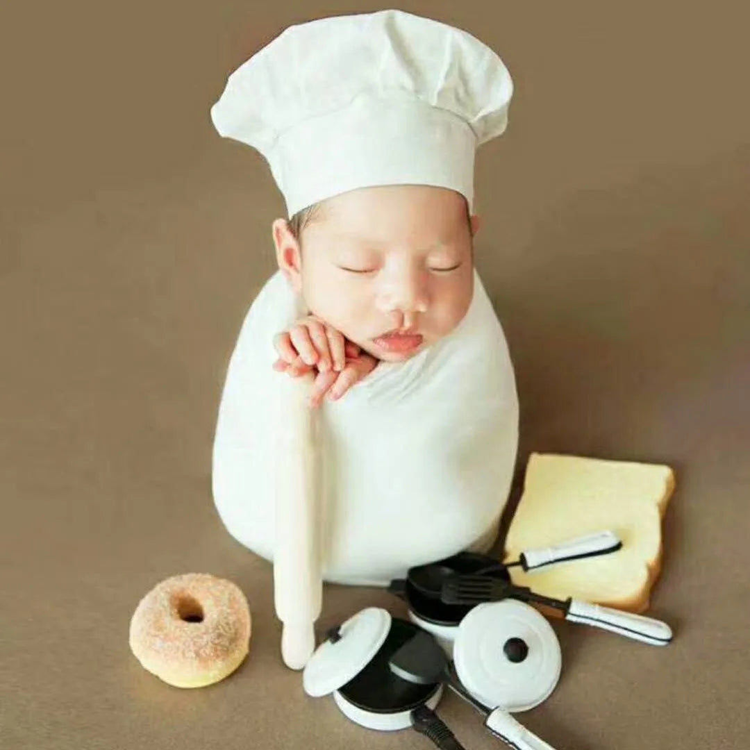 Bebe Hat Newborn Photography Chef Hat Mini Kitchen Utensils And Appliances Suit Infant Theme Photography Accessories