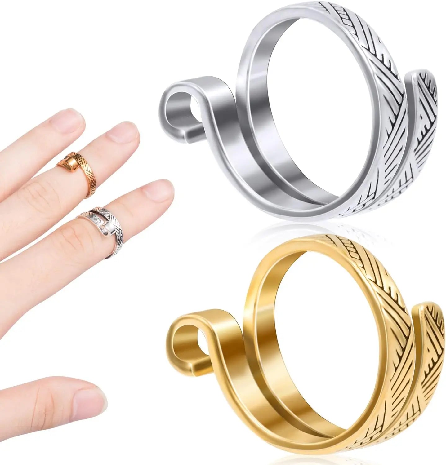Knitting Crochet Loop Ring for Fingers 2pcs Metal Crochet Loop Ring Adjustable Knitting Loop Braided Knitting Ring