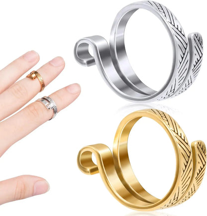 Knitting Crochet Loop Ring for Fingers 2pcs Metal Crochet Loop Ring Adjustable Knitting Loop Braided Knitting Ring