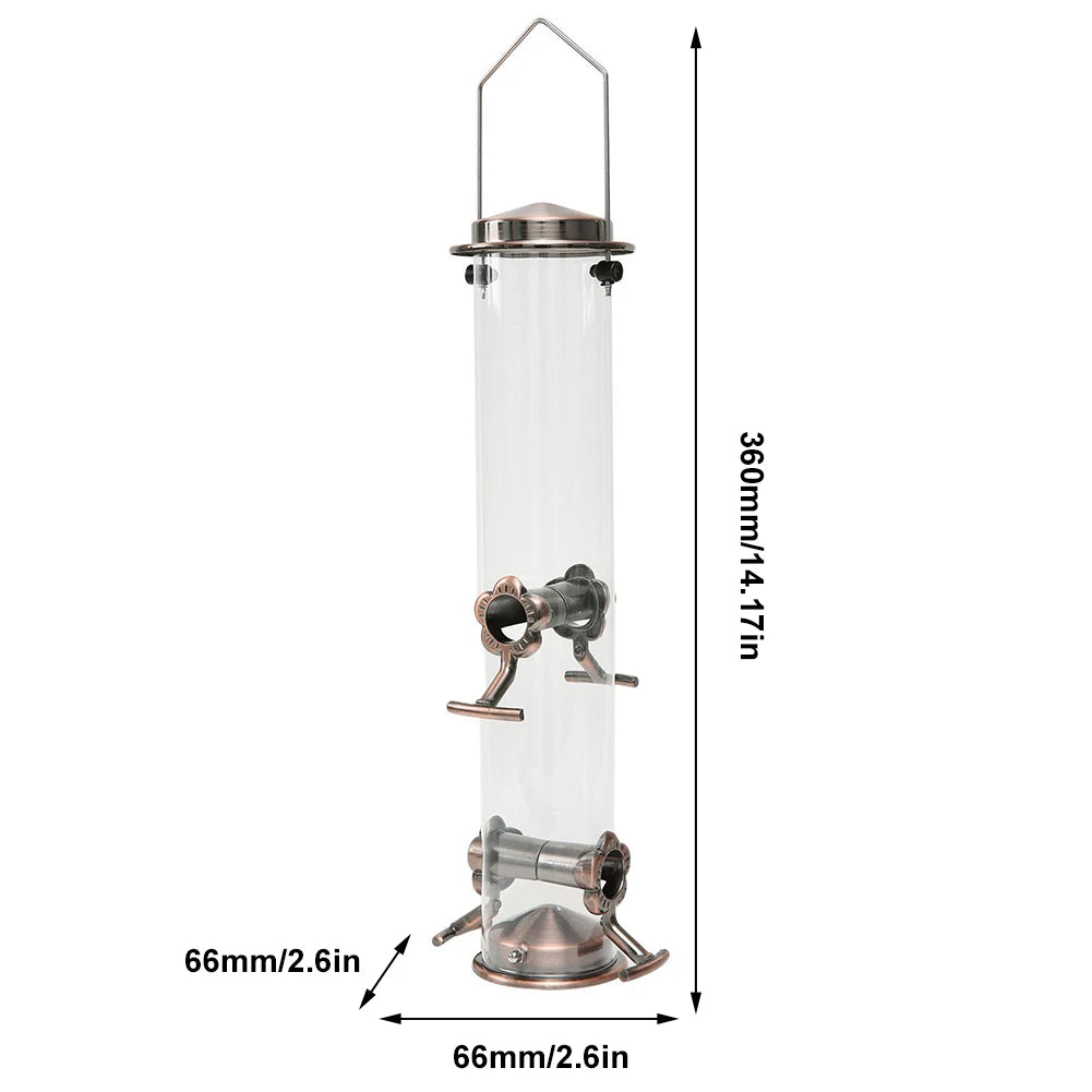 Metal Bird Feeders with 4 Feeding Ports Hanging Bird Seed Feeder Weather Resistant Tubular Bird Food Dispenser For Birds Feeding