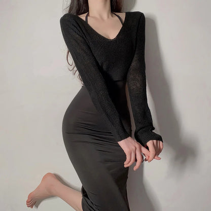 Fashion Casual Office Ladies Teacher Uniform Clothes Role Play Female Sexy Suspender Skirt Underwear Nightdress Sweater Suit Set