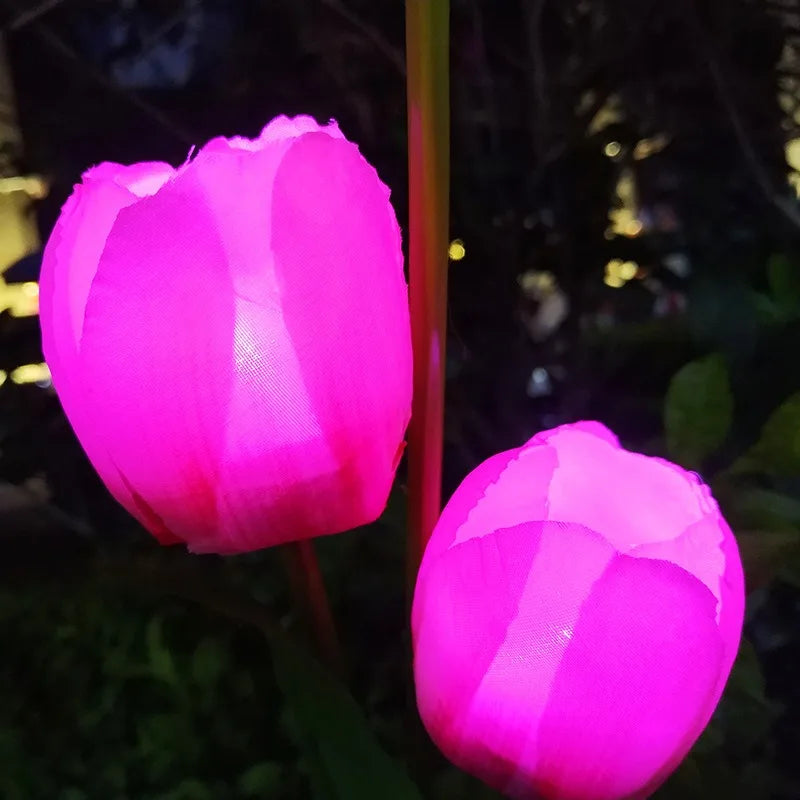 3 Heads Solar Lights Outdoor Decorative Solar Garden Lights tulips Flower Lawn Lamp for Yard Patio Garden Decor