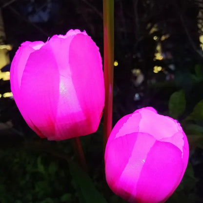3 Heads Solar Lights Outdoor Decorative Solar Garden Lights tulips Flower Lawn Lamp for Yard Patio Garden Decor