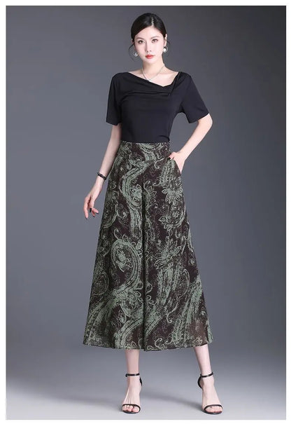 New Summer Print Palazzo Pants for Women Lightweight High Waisted Loose Skirt Pants