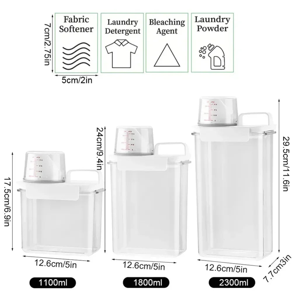 2300ML Laundry Detergent Dispenser with Lids Clear Airtight Detergent Powder Storage Box Container Refillable Bleach Storage Jar