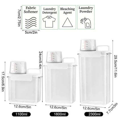 2300ML Laundry Detergent Dispenser with Lids Clear Airtight Detergent Powder Storage Box Container Refillable Bleach Storage Jar