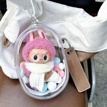 Labubu Protect Case 15cm Labubu Sitting Party Cotton Doll Shoulder Pain Bag PVC Storage Bag Labubu Walk Bag Dustproof