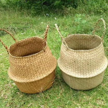 Storage Baskets Straw Wicker Rattan Hanging Flowerpot Seagrass Folding Laundry Baskets Garden Plant Basket Home Decor Pastoral