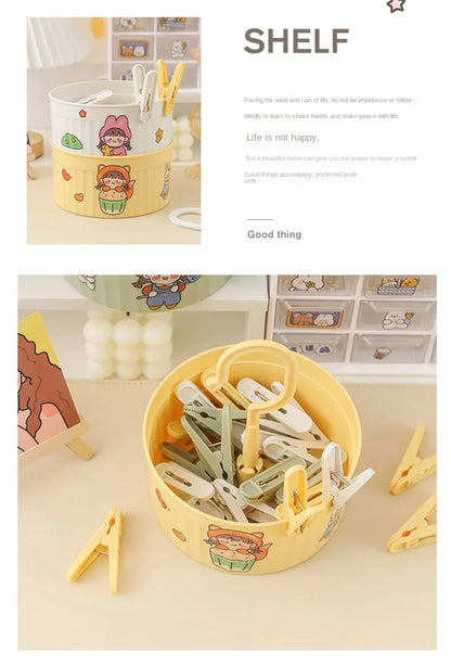 24PCS Laundry Clip Non-slip Windproof Metal Spring Clothes Peg Clothespin Windproof Laundry Clips Drying Racks with Basket