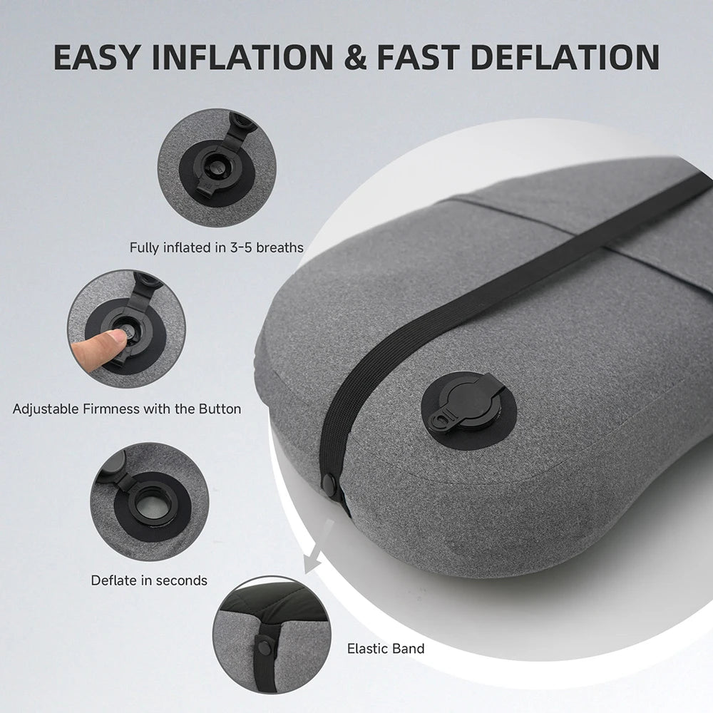 Inflatable Camping Pillow with Removable Washable Cover,Travel Pillow for Neck Support,Hiking,Backpacking,Office,Airplane,Car