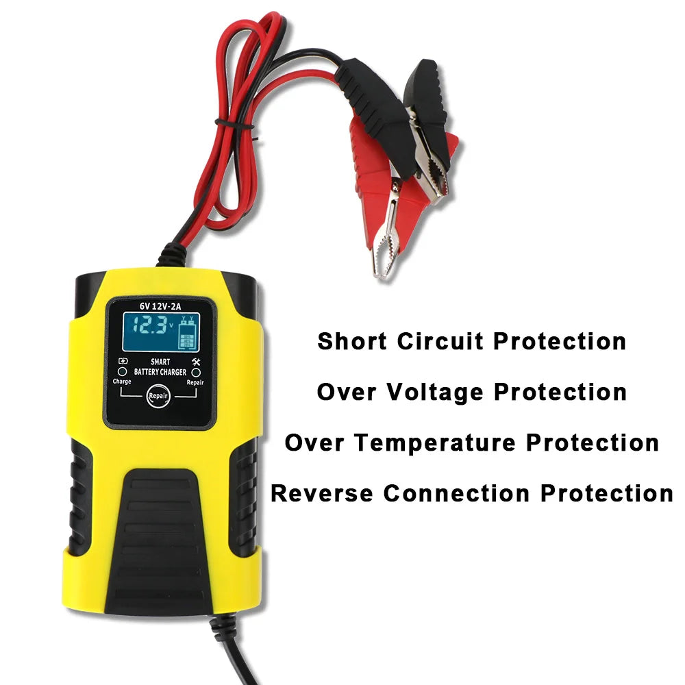 Digital LCD Display Car Battery Charger EU Plug 6V/12V 2A Full Automatic 3 Charge Stages Power Pulse Repair Chargers