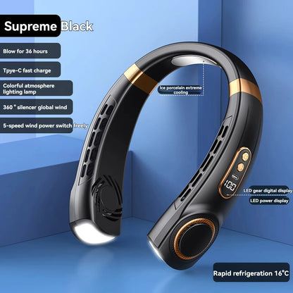 2025 Hanging Neck Fan Portable Bladeless Neck Fan Air Cooler Digital Display Rechargeable Air Conditioner Neck Ventilator